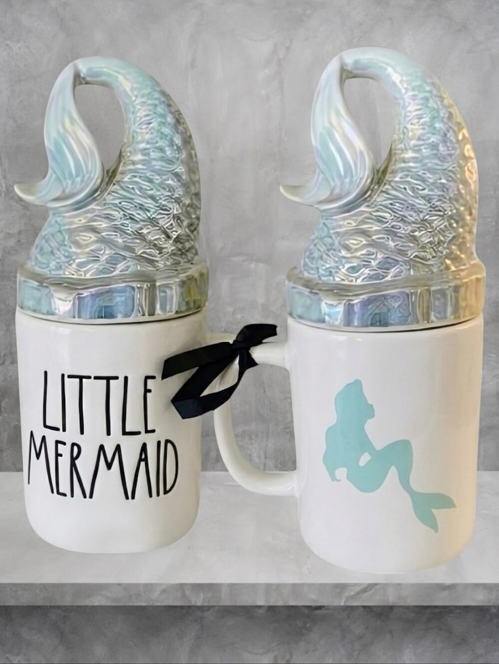 NEW Rae Dunn Double Sided Disney Little Mermaid Tail Lidded Mug Set
